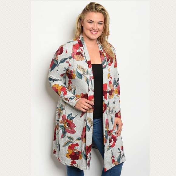 695 ❤️ Plus Size Floral Print Kimono Cardigan - Picture 2 of 3